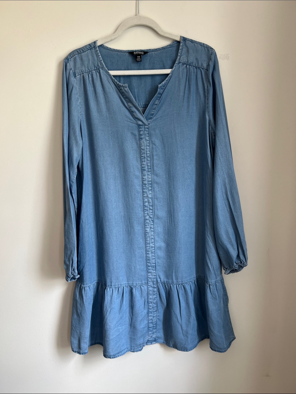 Buffalo David Bitton Chambray Tiered Dress Pockets Sz M Cottagecore Boho Prairie - Picture 4 of 13